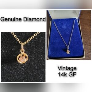 Vintage 14kt Gold Filled Diamond Pendant Necklace 18" Elegant Unique Jewelry